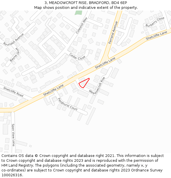 3, MEADOWCROFT RISE, BRADFORD, BD4 6EP: Location map and indicative extent of plot