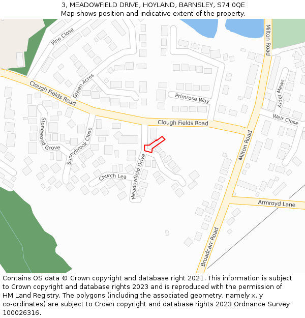 3, MEADOWFIELD DRIVE, HOYLAND, BARNSLEY, S74 0QE: Location map and indicative extent of plot