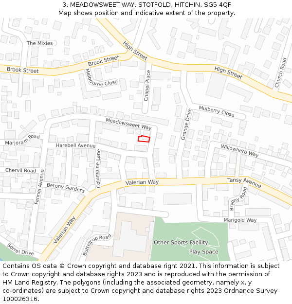 3, MEADOWSWEET WAY, STOTFOLD, HITCHIN, SG5 4QF: Location map and indicative extent of plot