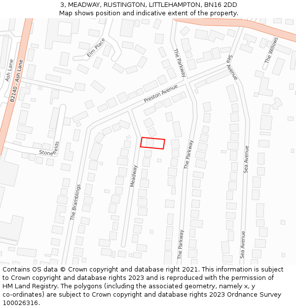 3, MEADWAY, RUSTINGTON, LITTLEHAMPTON, BN16 2DD: Location map and indicative extent of plot