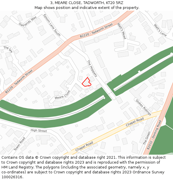 3, MEARE CLOSE, TADWORTH, KT20 5RZ: Location map and indicative extent of plot