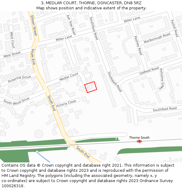 3, MEDLAR COURT, THORNE, DONCASTER, DN8 5RZ: Location map and indicative extent of plot
