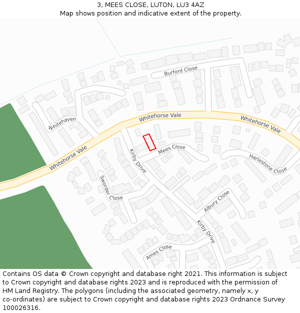 3, MEES CLOSE, LUTON, LU3 4AZ: Location map and indicative extent of plot