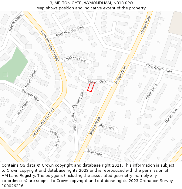 3, MELTON GATE, WYMONDHAM, NR18 0PQ: Location map and indicative extent of plot