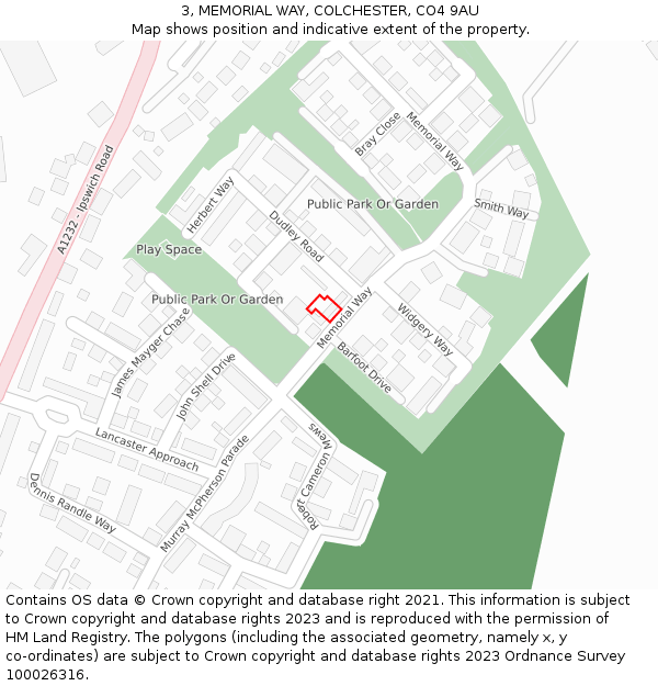 3, MEMORIAL WAY, COLCHESTER, CO4 9AU: Location map and indicative extent of plot