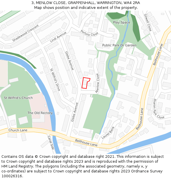 3, MENLOW CLOSE, GRAPPENHALL, WARRINGTON, WA4 2RA: Location map and indicative extent of plot