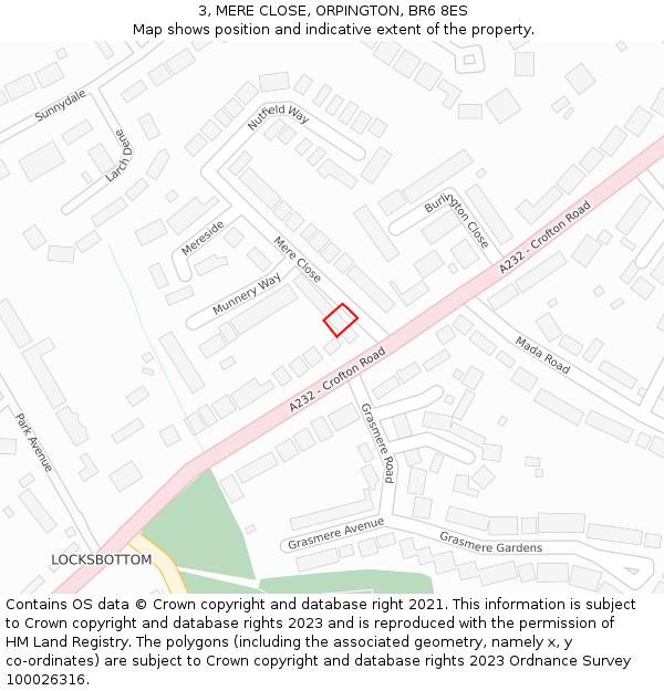 3, MERE CLOSE, ORPINGTON, BR6 8ES: Location map and indicative extent of plot