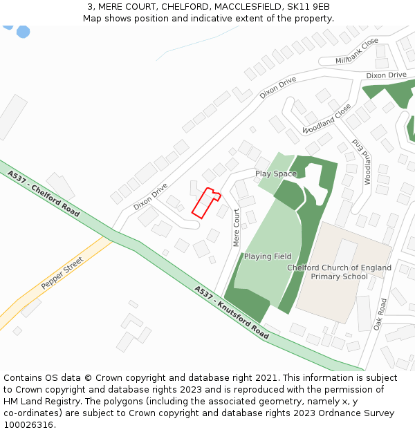 3, MERE COURT, CHELFORD, MACCLESFIELD, SK11 9EB: Location map and indicative extent of plot