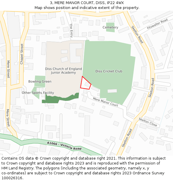 3, MERE MANOR COURT, DISS, IP22 4WX: Location map and indicative extent of plot