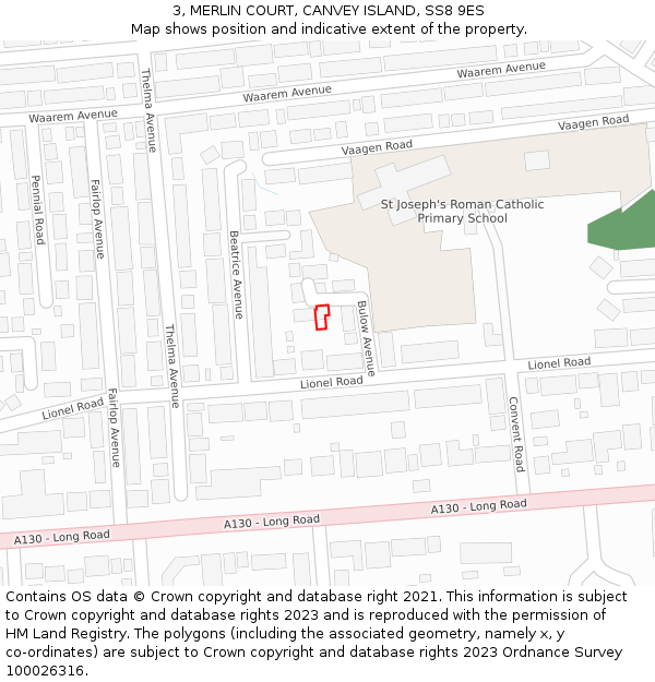 3, MERLIN COURT, CANVEY ISLAND, SS8 9ES: Location map and indicative extent of plot