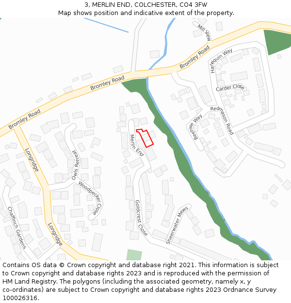 3, MERLIN END, COLCHESTER, CO4 3FW: Location map and indicative extent of plot