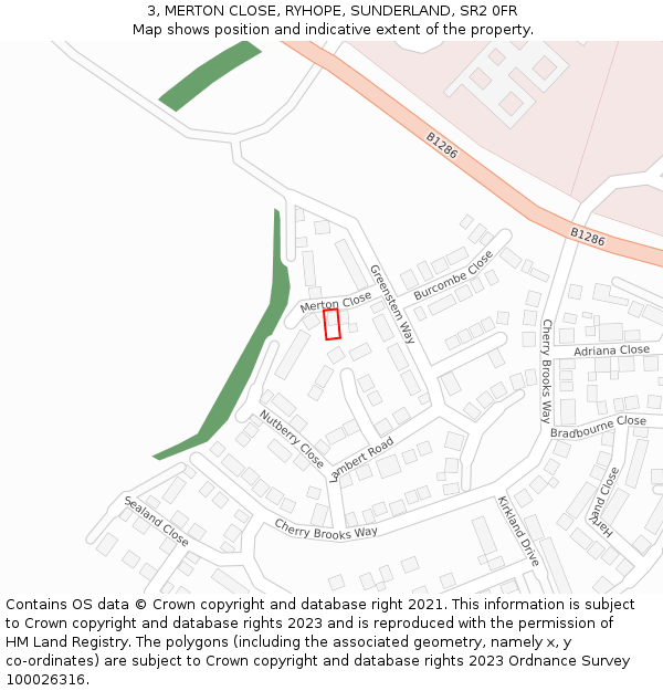 3, MERTON CLOSE, RYHOPE, SUNDERLAND, SR2 0FR: Location map and indicative extent of plot