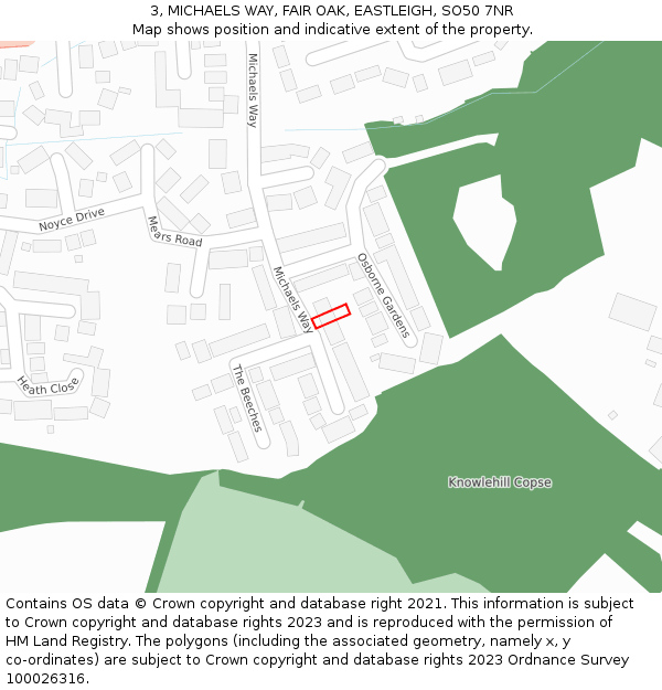 3, MICHAELS WAY, FAIR OAK, EASTLEIGH, SO50 7NR: Location map and indicative extent of plot