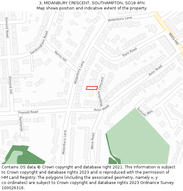 3, MIDANBURY CRESCENT, SOUTHAMPTON, SO18 4FN: Location map and indicative extent of plot