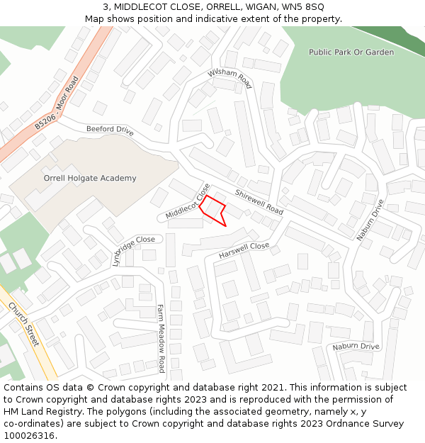 3, MIDDLECOT CLOSE, ORRELL, WIGAN, WN5 8SQ: Location map and indicative extent of plot