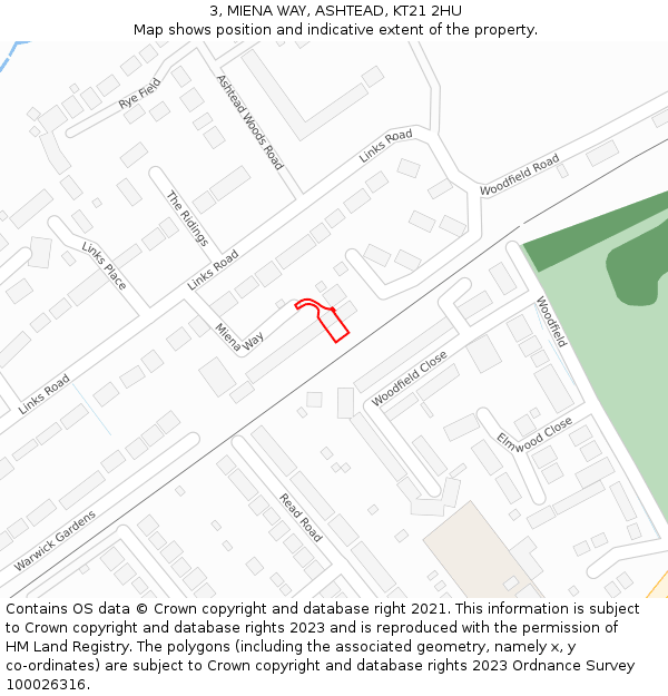 3, MIENA WAY, ASHTEAD, KT21 2HU: Location map and indicative extent of plot