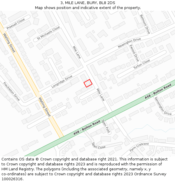 3, MILE LANE, BURY, BL8 2DS: Location map and indicative extent of plot