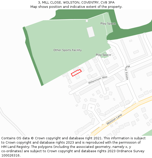 3, MILL CLOSE, WOLSTON, COVENTRY, CV8 3PA: Location map and indicative extent of plot