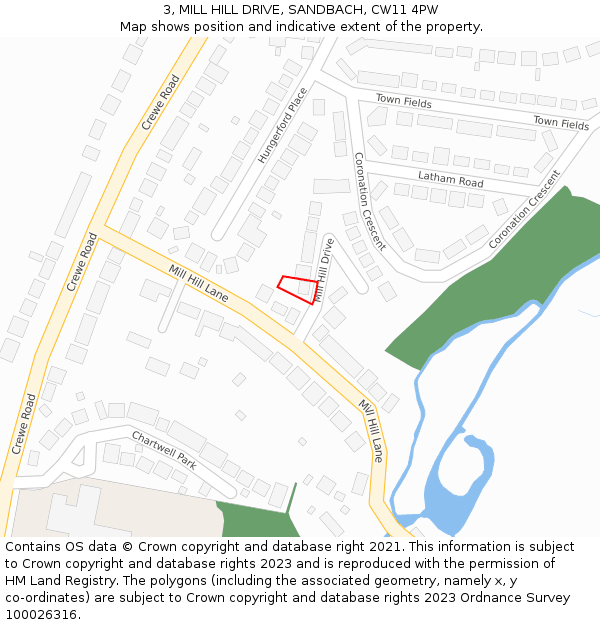 3, MILL HILL DRIVE, SANDBACH, CW11 4PW: Location map and indicative extent of plot