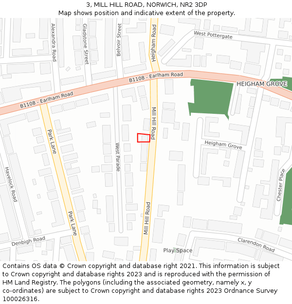 3, MILL HILL ROAD, NORWICH, NR2 3DP: Location map and indicative extent of plot