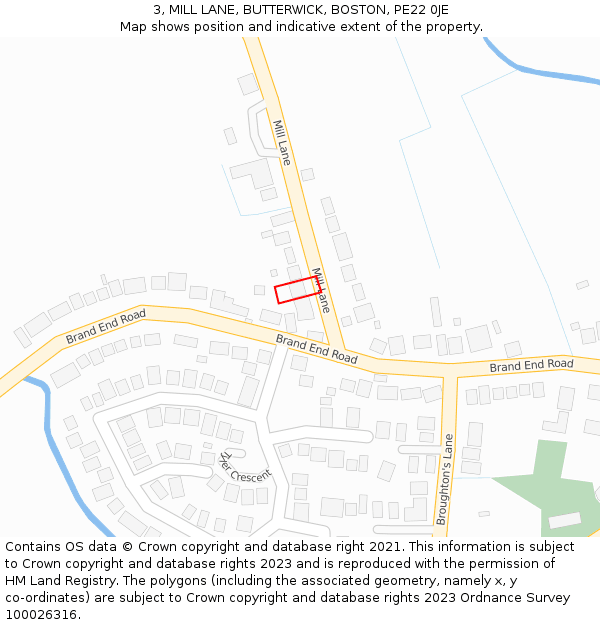 3, MILL LANE, BUTTERWICK, BOSTON, PE22 0JE: Location map and indicative extent of plot