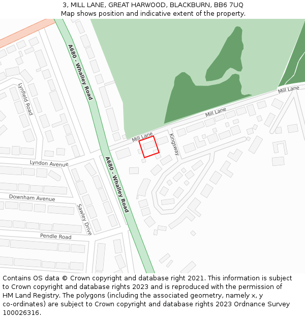 3, MILL LANE, GREAT HARWOOD, BLACKBURN, BB6 7UQ: Location map and indicative extent of plot