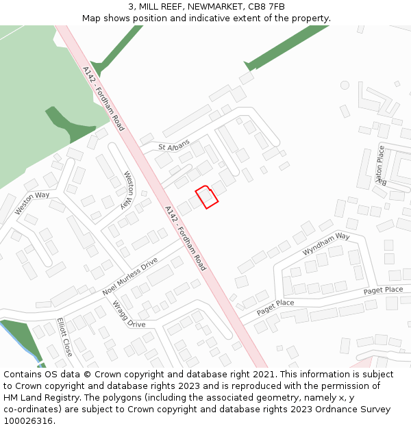 3, MILL REEF, NEWMARKET, CB8 7FB: Location map and indicative extent of plot