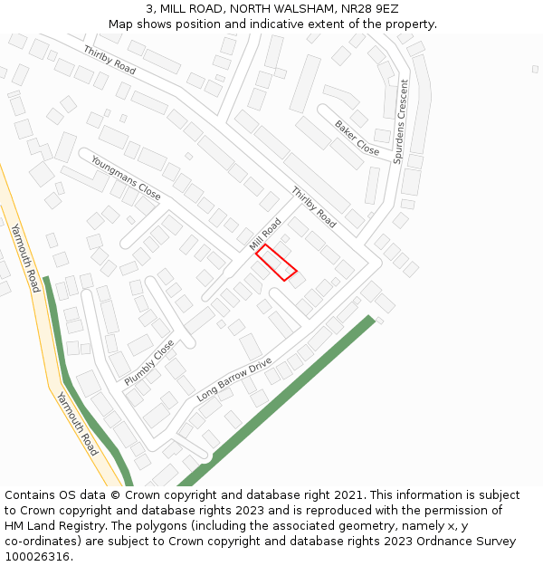 3, MILL ROAD, NORTH WALSHAM, NR28 9EZ: Location map and indicative extent of plot