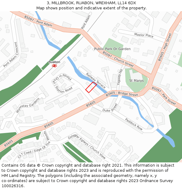 3, MILLBROOK, RUABON, WREXHAM, LL14 6DX: Location map and indicative extent of plot