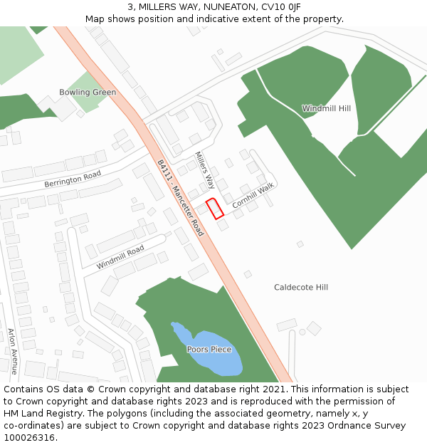 3, MILLERS WAY, NUNEATON, CV10 0JF: Location map and indicative extent of plot