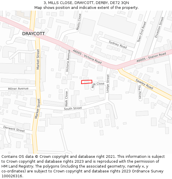 3, MILLS CLOSE, DRAYCOTT, DERBY, DE72 3QN: Location map and indicative extent of plot