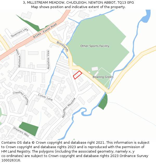 3, MILLSTREAM MEADOW, CHUDLEIGH, NEWTON ABBOT, TQ13 0PG: Location map and indicative extent of plot