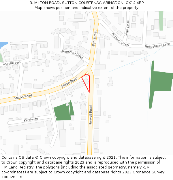 3, MILTON ROAD, SUTTON COURTENAY, ABINGDON, OX14 4BP: Location map and indicative extent of plot