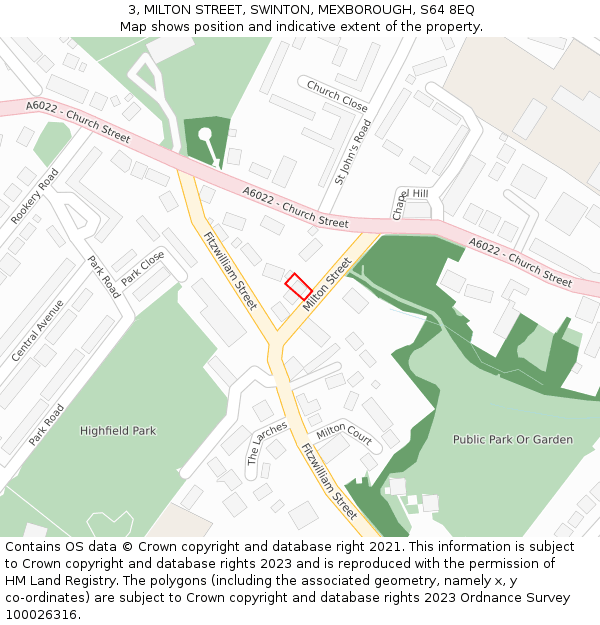 3, MILTON STREET, SWINTON, MEXBOROUGH, S64 8EQ: Location map and indicative extent of plot