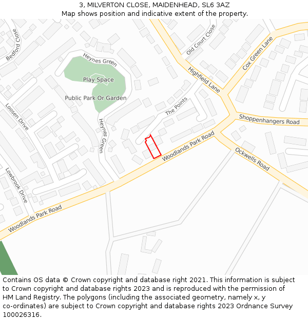 3, MILVERTON CLOSE, MAIDENHEAD, SL6 3AZ: Location map and indicative extent of plot
