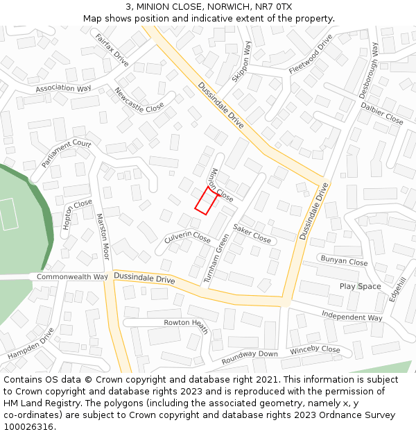 3, MINION CLOSE, NORWICH, NR7 0TX: Location map and indicative extent of plot