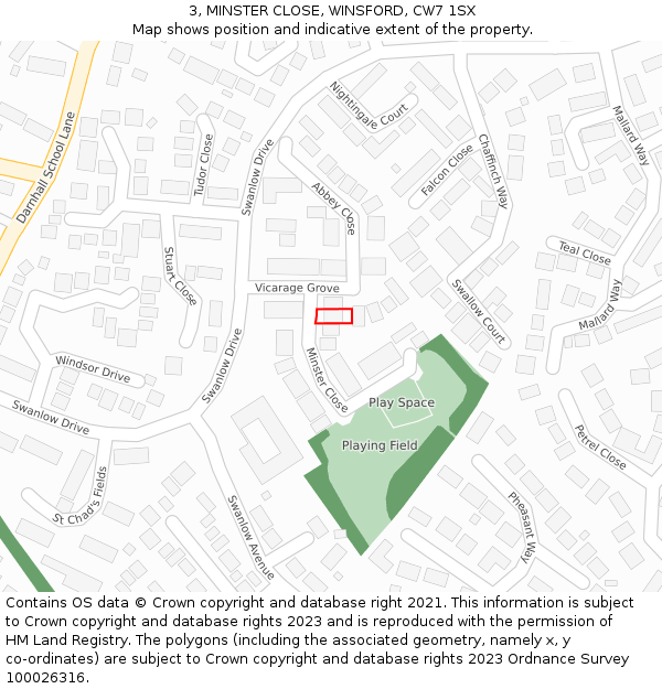 3, MINSTER CLOSE, WINSFORD, CW7 1SX: Location map and indicative extent of plot