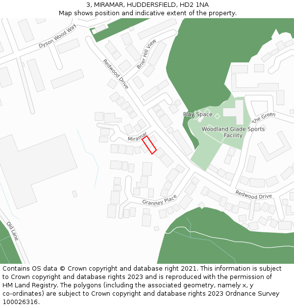 3, MIRAMAR, HUDDERSFIELD, HD2 1NA: Location map and indicative extent of plot