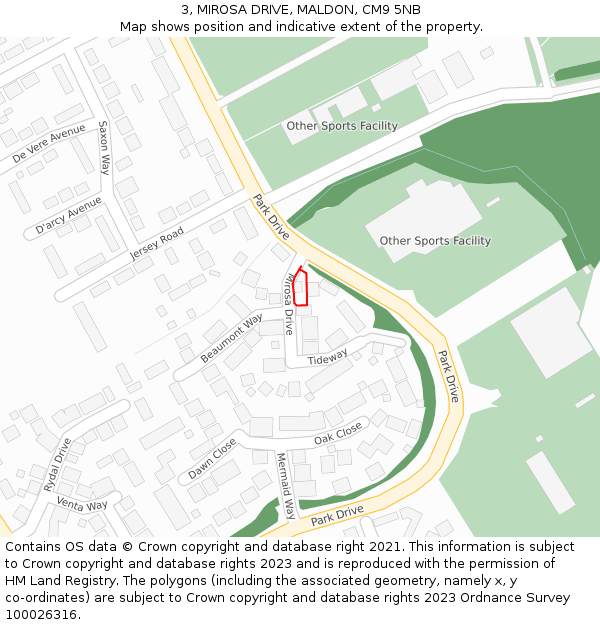 3, MIROSA DRIVE, MALDON, CM9 5NB: Location map and indicative extent of plot