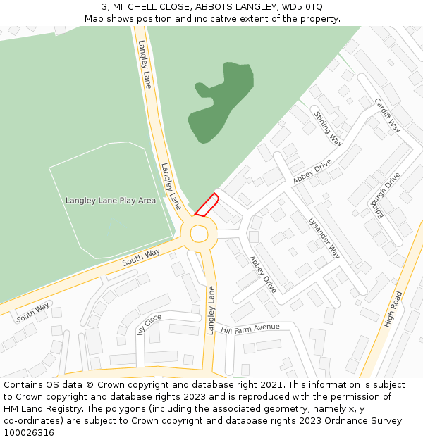 3, MITCHELL CLOSE, ABBOTS LANGLEY, WD5 0TQ: Location map and indicative extent of plot