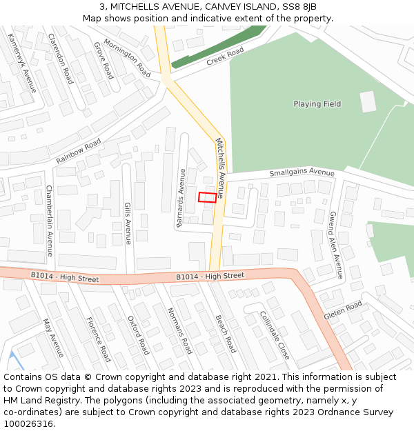 3, MITCHELLS AVENUE, CANVEY ISLAND, SS8 8JB: Location map and indicative extent of plot