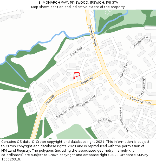 3, MONARCH WAY, PINEWOOD, IPSWICH, IP8 3TA: Location map and indicative extent of plot
