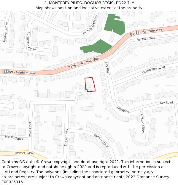 3, MONTEREY PINES, BOGNOR REGIS, PO22 7LA: Location map and indicative extent of plot