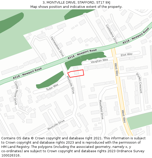 3, MONTVILLE DRIVE, STAFFORD, ST17 9XJ: Location map and indicative extent of plot