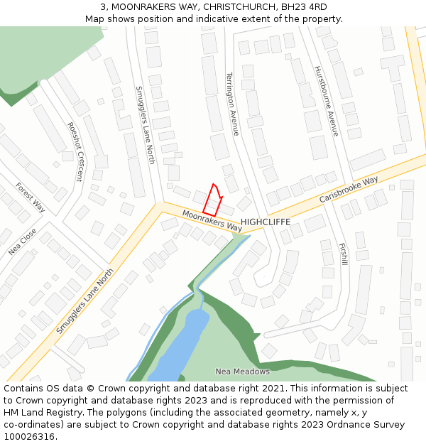 3, MOONRAKERS WAY, CHRISTCHURCH, BH23 4RD: Location map and indicative extent of plot