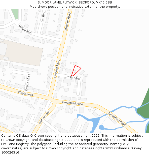 3, MOOR LANE, FLITWICK, BEDFORD, MK45 5BB: Location map and indicative extent of plot