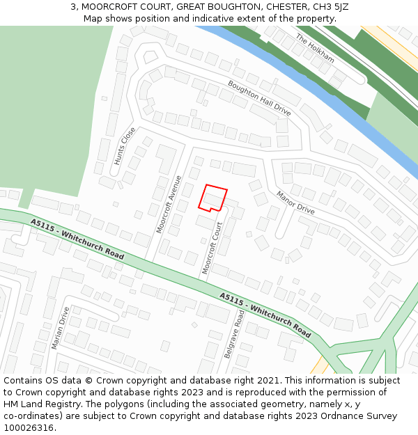 3, MOORCROFT COURT, GREAT BOUGHTON, CHESTER, CH3 5JZ: Location map and indicative extent of plot