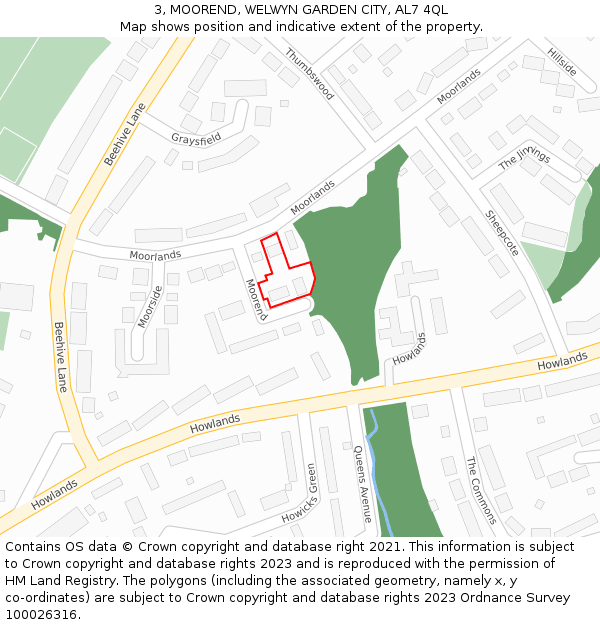 3, MOOREND, WELWYN GARDEN CITY, AL7 4QL: Location map and indicative extent of plot