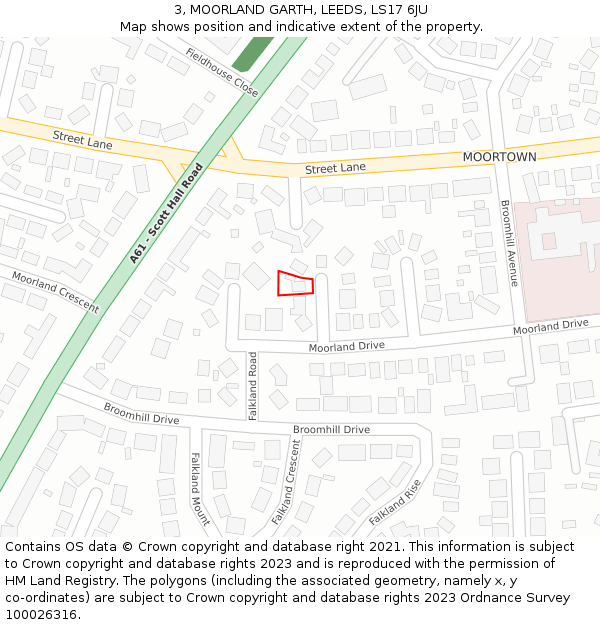 3, MOORLAND GARTH, LEEDS, LS17 6JU: Location map and indicative extent of plot