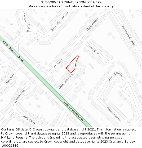 3, MOORMEAD DRIVE, EPSOM, KT19 0PX: Location map and indicative extent of plot